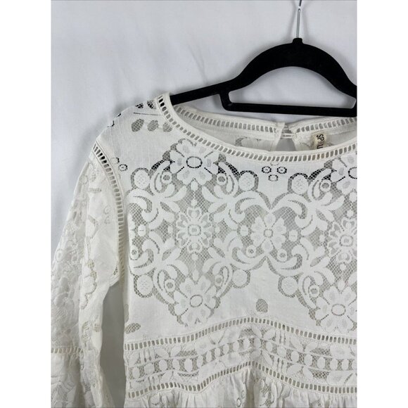 Spell (And the Gypsy) White Lace Empire Waist Boho Top w/ Bell Sleeves - Picture 5 of 14